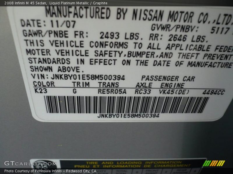 2008 M 45 Sedan Liquid Platinum Metallic Color Code K23