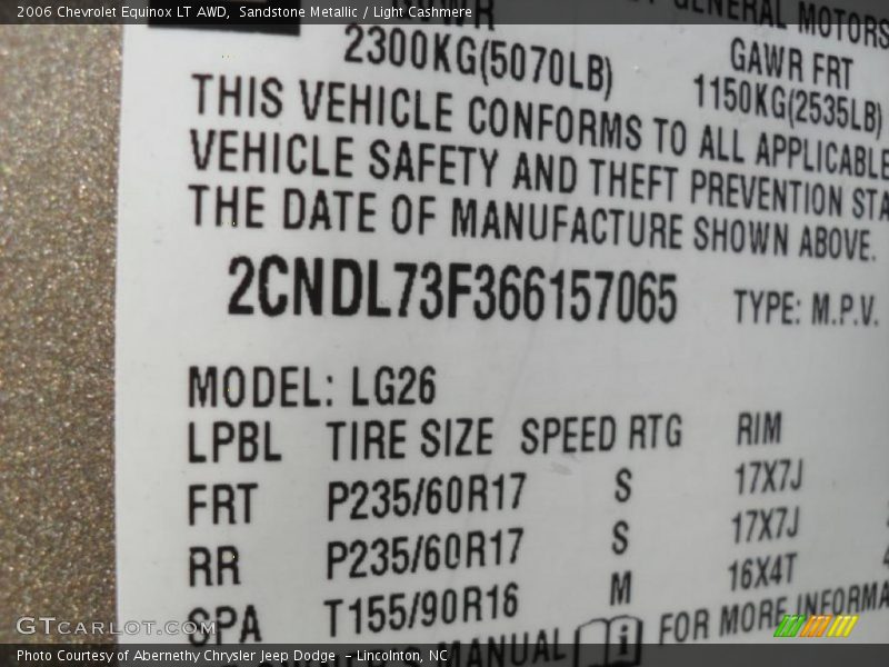 Sandstone Metallic / Light Cashmere 2006 Chevrolet Equinox LT AWD