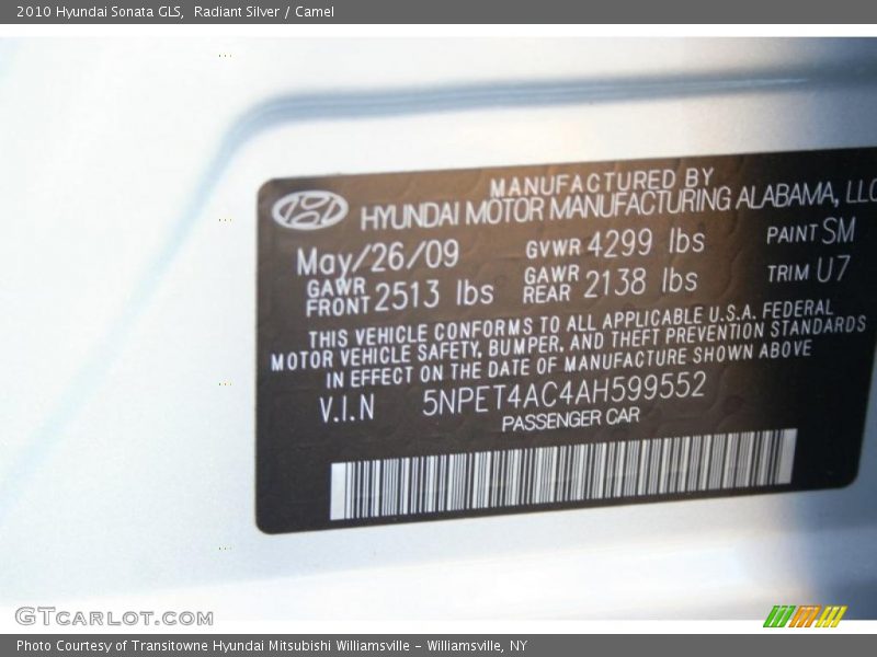 Radiant Silver / Camel 2010 Hyundai Sonata GLS