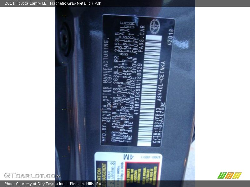 Magnetic Gray Metallic / Ash 2011 Toyota Camry LE