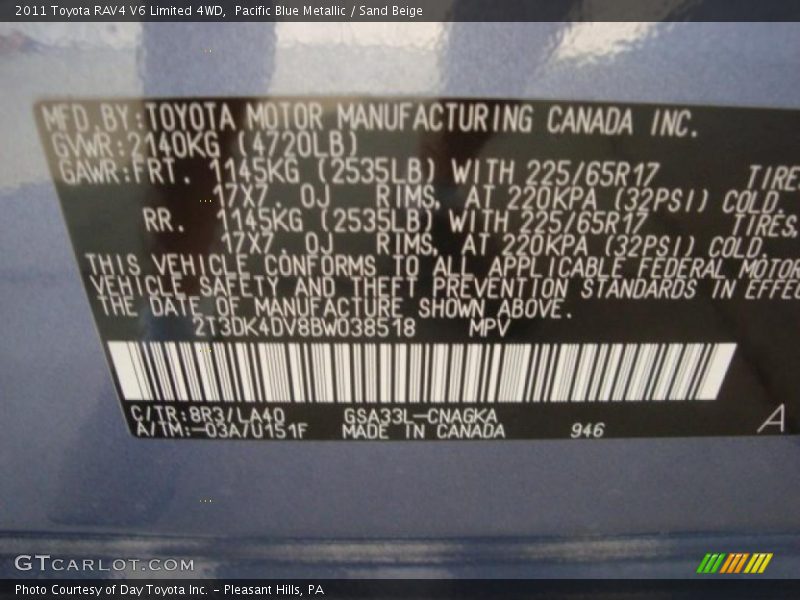 Pacific Blue Metallic / Sand Beige 2011 Toyota RAV4 V6 Limited 4WD