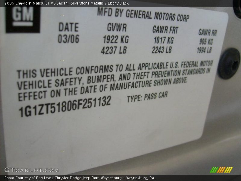 Silverstone Metallic / Ebony Black 2006 Chevrolet Malibu LT V6 Sedan