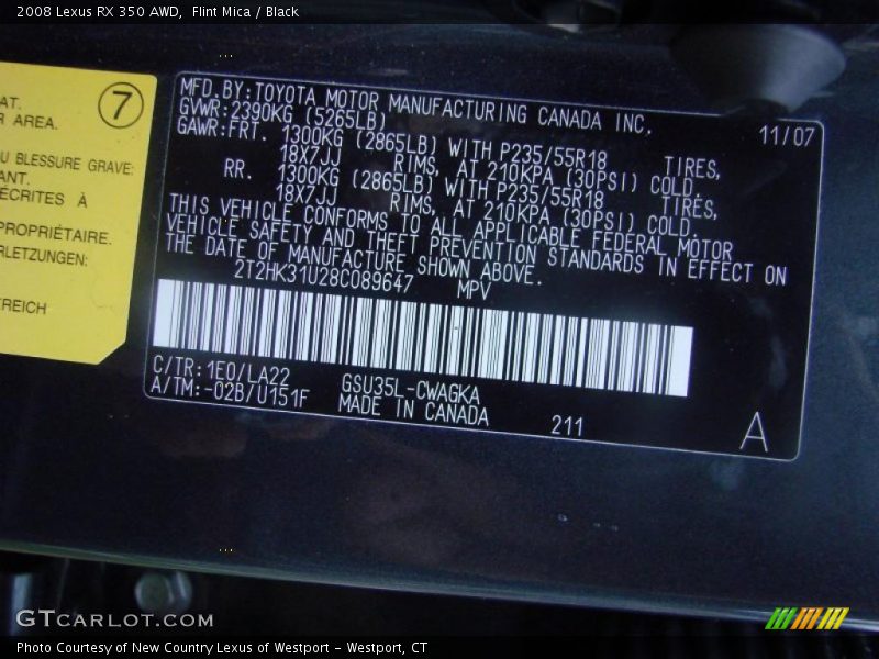 Flint Mica / Black 2008 Lexus RX 350 AWD