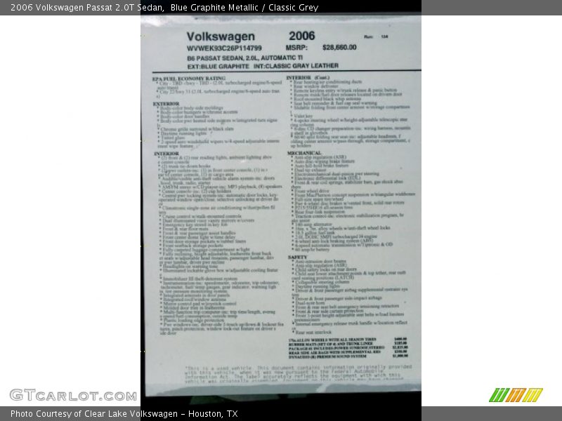 Blue Graphite Metallic / Classic Grey 2006 Volkswagen Passat 2.0T Sedan