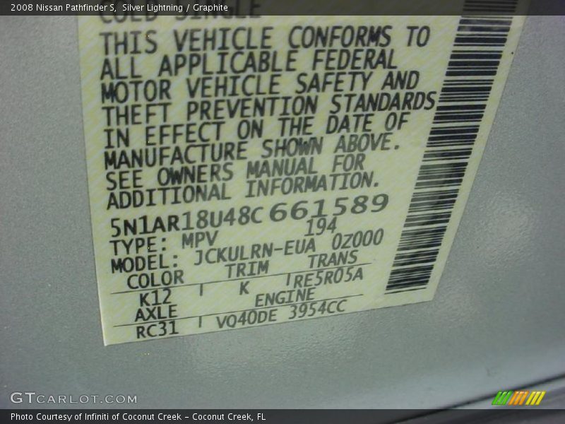 Silver Lightning / Graphite 2008 Nissan Pathfinder S