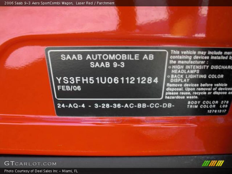 2006 9-3 Aero SportCombi Wagon Laser Red Color Code 278