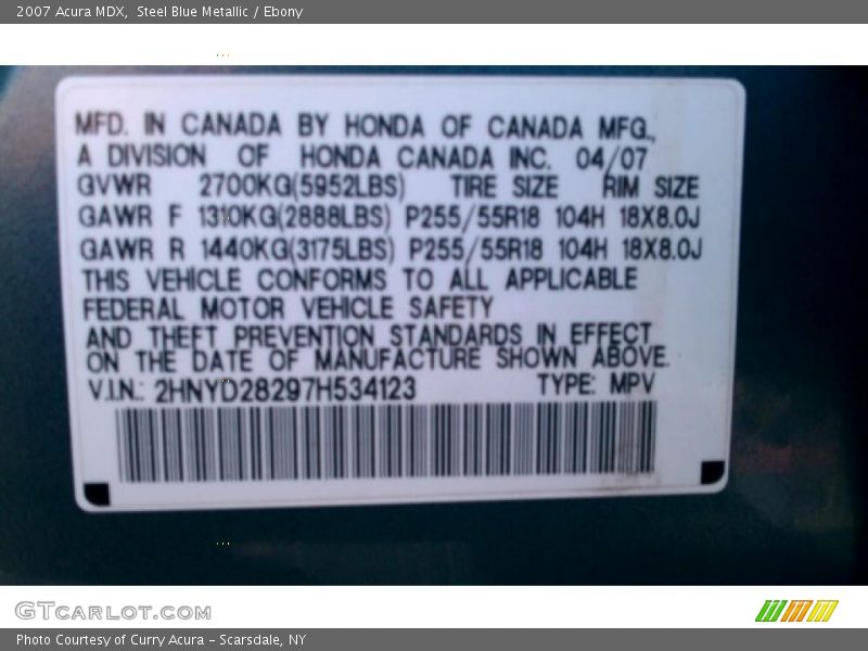 Steel Blue Metallic / Ebony 2007 Acura MDX