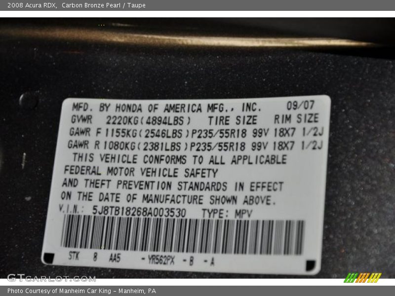 Carbon Bronze Pearl / Taupe 2008 Acura RDX
