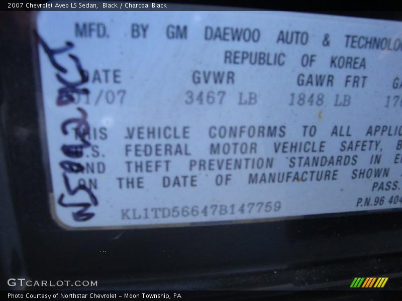 Black / Charcoal Black 2007 Chevrolet Aveo LS Sedan
