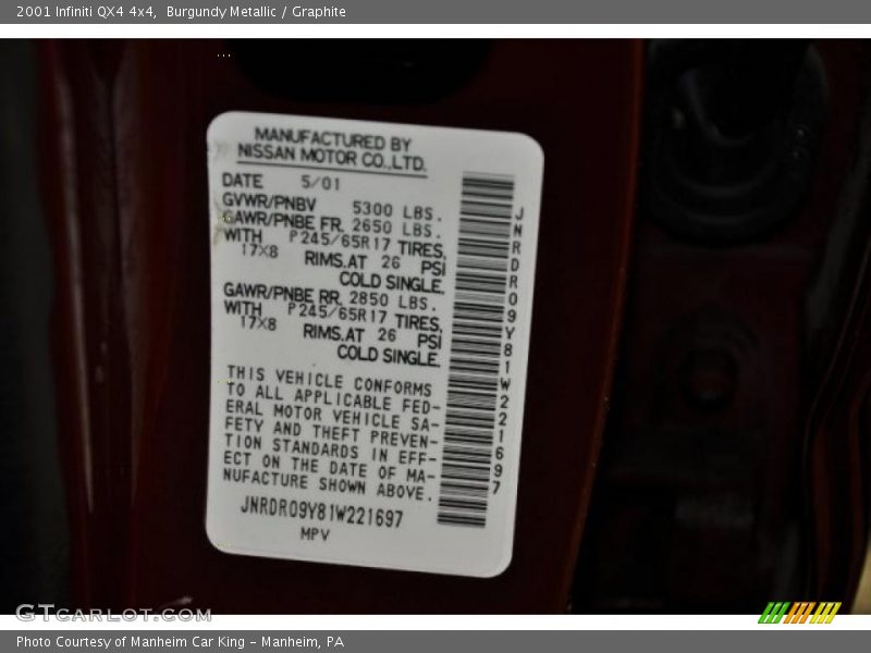 Info Tag of 2001 QX4 4x4