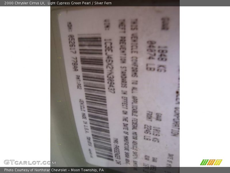 Light Cypress Green Pearl / Silver Fern 2000 Chrysler Cirrus LX