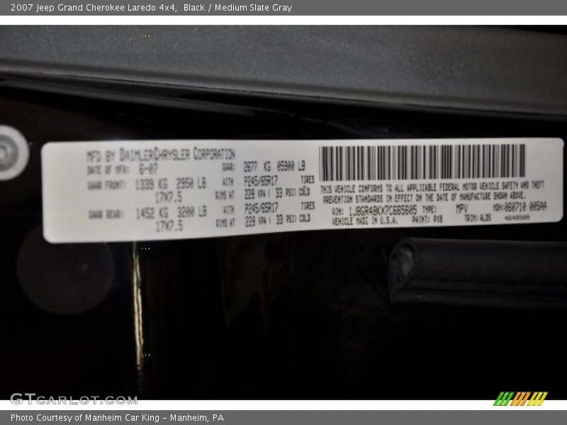Black / Medium Slate Gray 2007 Jeep Grand Cherokee Laredo 4x4