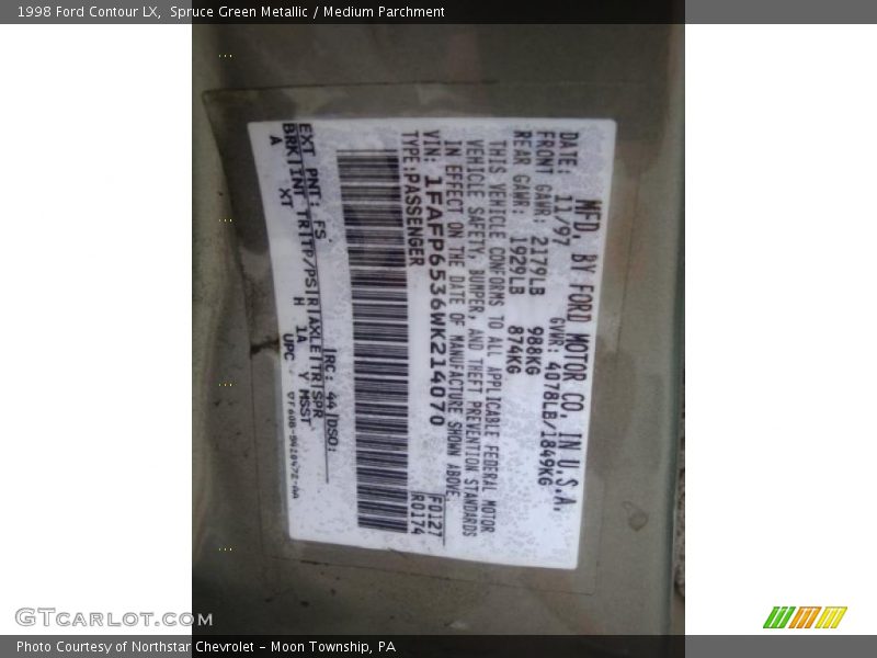 1998 Contour LX Spruce Green Metallic Color Code FS