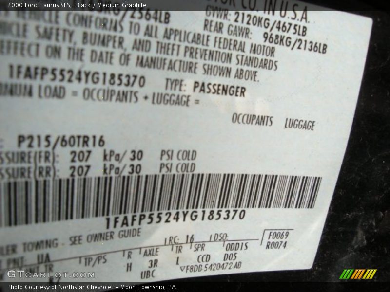 Black / Medium Graphite 2000 Ford Taurus SES