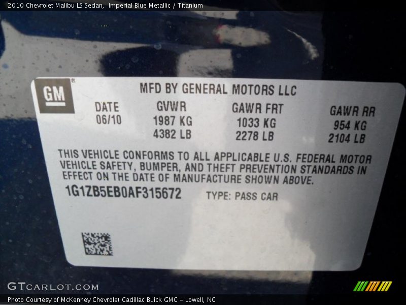 Imperial Blue Metallic / Titanium 2010 Chevrolet Malibu LS Sedan