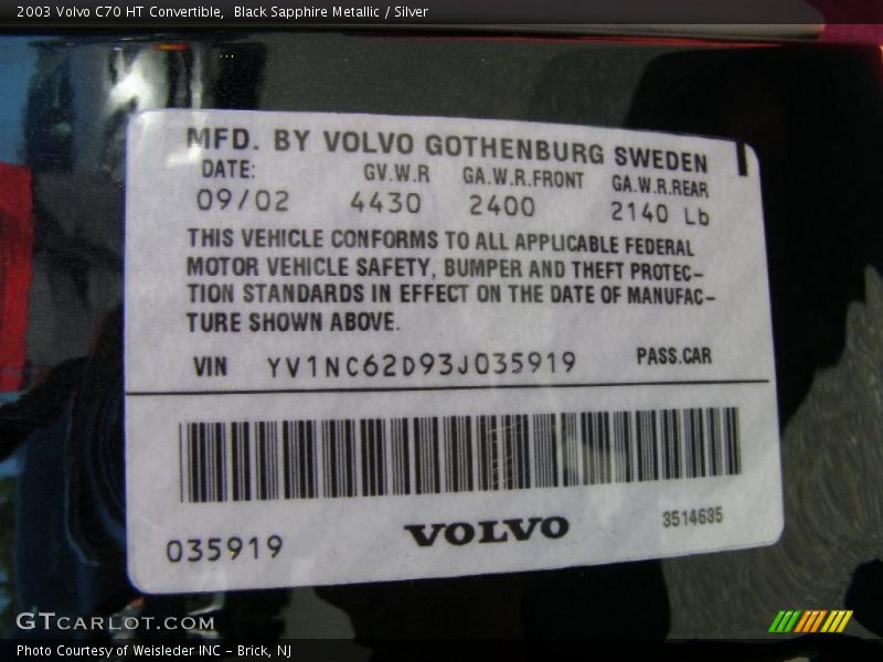 Black Sapphire Metallic / Silver 2003 Volvo C70 HT Convertible