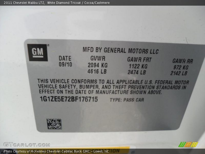 White Diamond Tricoat / Cocoa/Cashmere 2011 Chevrolet Malibu LTZ