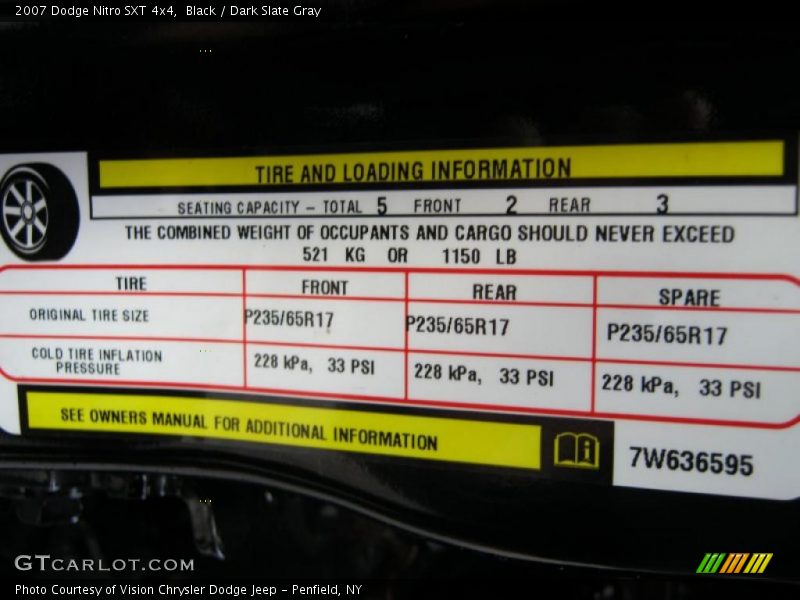 Info Tag of 2007 Nitro SXT 4x4
