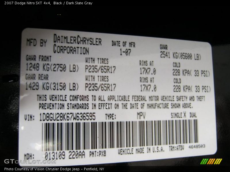 2007 Nitro SXT 4x4 Black Color Code PX8