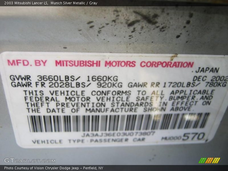 Munich Silver Metallic / Gray 2003 Mitsubishi Lancer LS