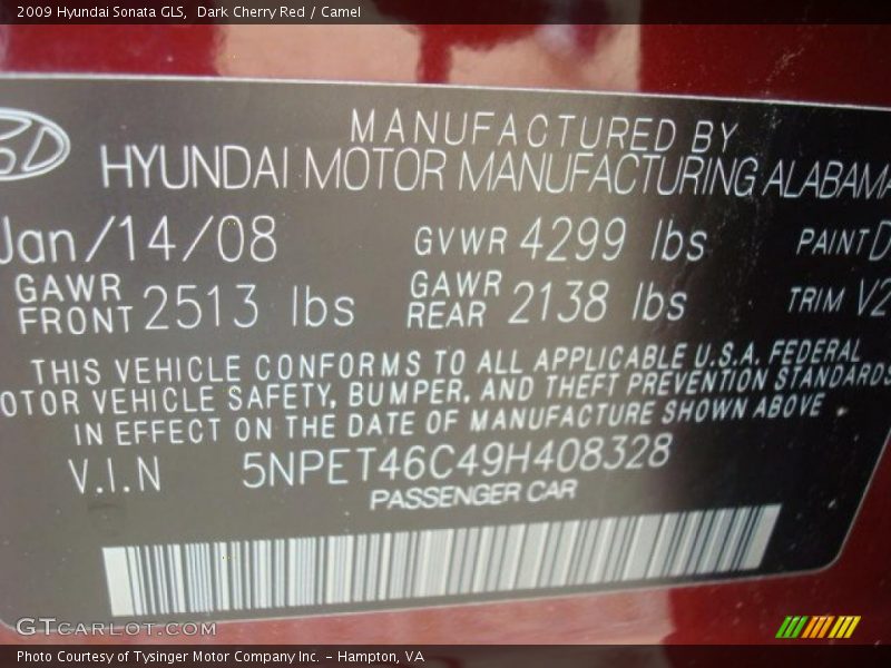 Dark Cherry Red / Camel 2009 Hyundai Sonata GLS