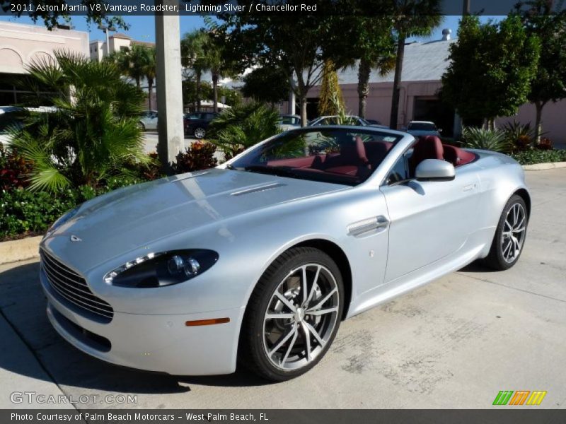 Lightning Silver / Chancellor Red 2011 Aston Martin V8 Vantage Roadster