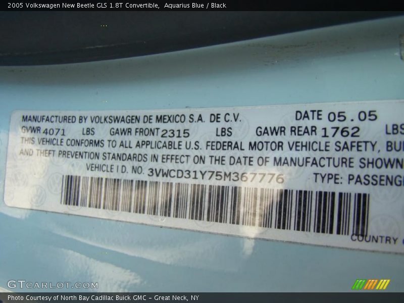 Aquarius Blue / Black 2005 Volkswagen New Beetle GLS 1.8T Convertible