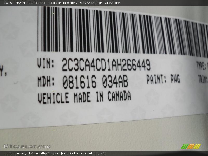 Cool Vanilla White / Dark Khaki/Light Graystone 2010 Chrysler 300 Touring