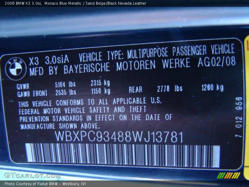 Monaco Blue Metallic / Sand Beige/Black Nevada Leather 2008 BMW X3 3.0si