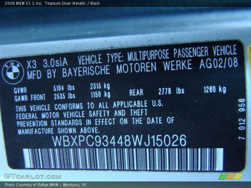 Titanium Silver Metallic / Black 2008 BMW X3 3.0si