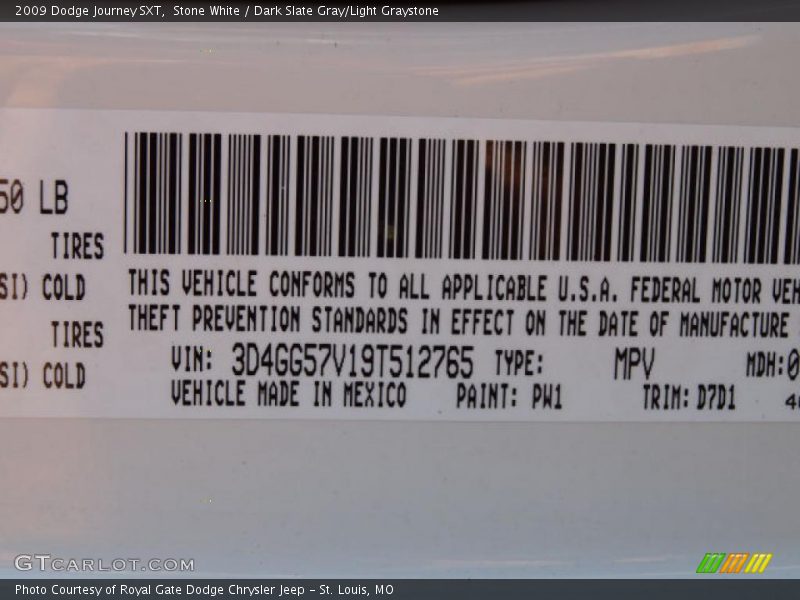 Stone White / Dark Slate Gray/Light Graystone 2009 Dodge Journey SXT
