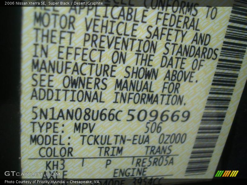 Super Black / Desert/Graphite 2006 Nissan Xterra SE