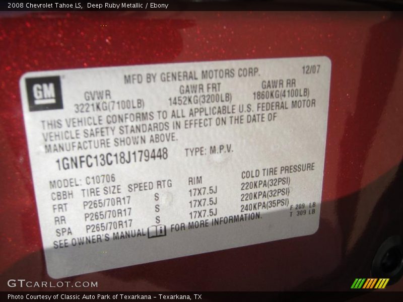 Deep Ruby Metallic / Ebony 2008 Chevrolet Tahoe LS