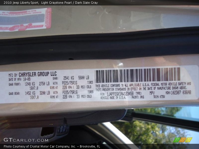 Light Graystone Pearl / Dark Slate Gray 2010 Jeep Liberty Sport