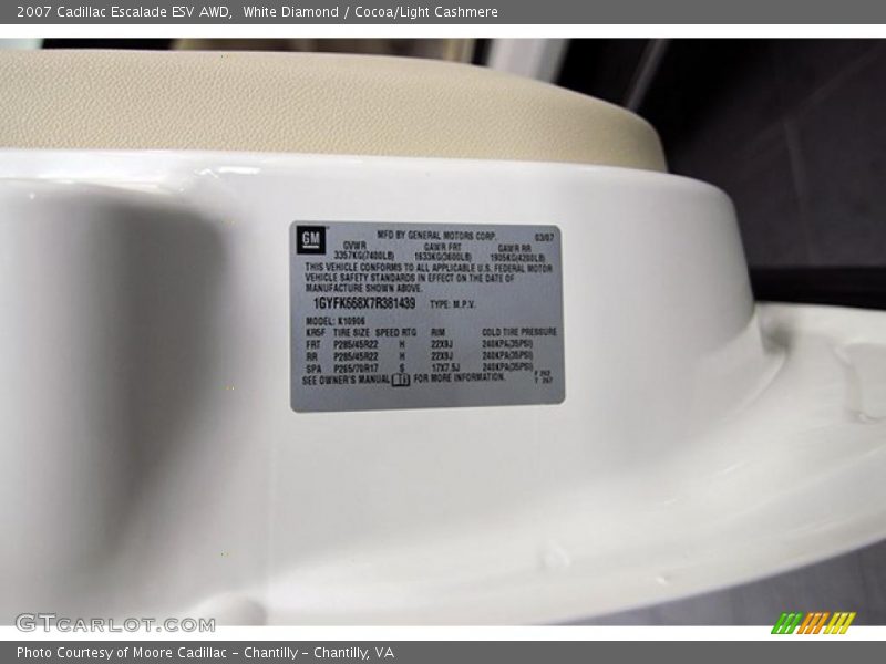 White Diamond / Cocoa/Light Cashmere 2007 Cadillac Escalade ESV AWD