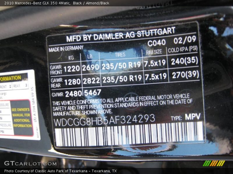 Black / Almond/Black 2010 Mercedes-Benz GLK 350 4Matic