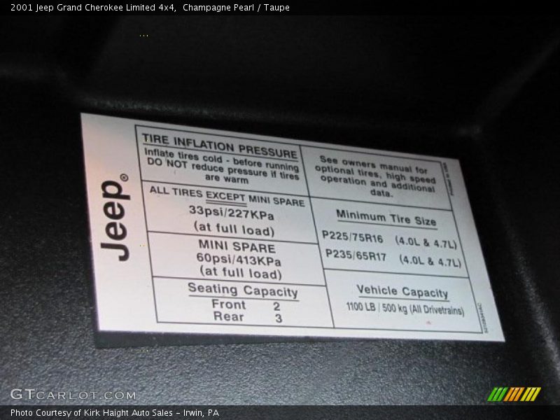 Champagne Pearl / Taupe 2001 Jeep Grand Cherokee Limited 4x4