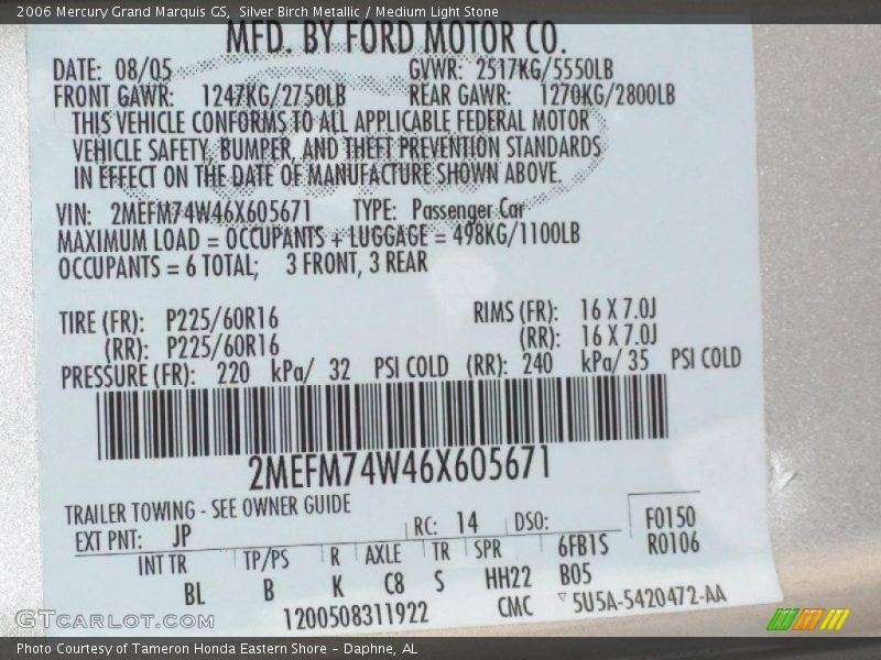 Silver Birch Metallic / Medium Light Stone 2006 Mercury Grand Marquis GS