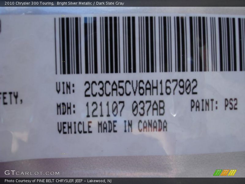 Bright Silver Metallic / Dark Slate Gray 2010 Chrysler 300 Touring