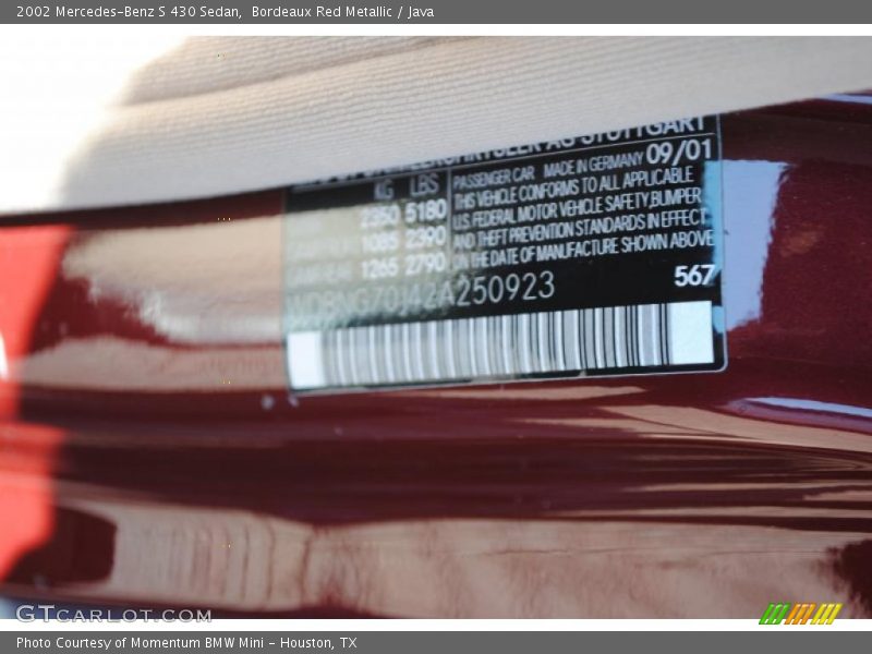 Bordeaux Red Metallic / Java 2002 Mercedes-Benz S 430 Sedan