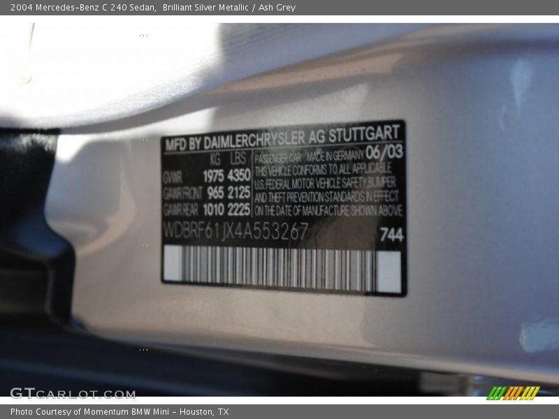 Brilliant Silver Metallic / Ash Grey 2004 Mercedes-Benz C 240 Sedan
