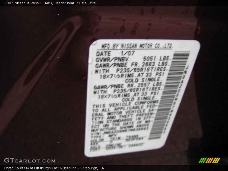 Merlot Pearl / Cafe Latte 2007 Nissan Murano SL AWD