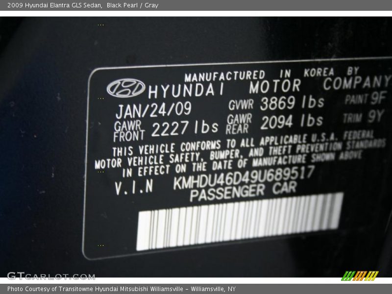 Black Pearl / Gray 2009 Hyundai Elantra GLS Sedan