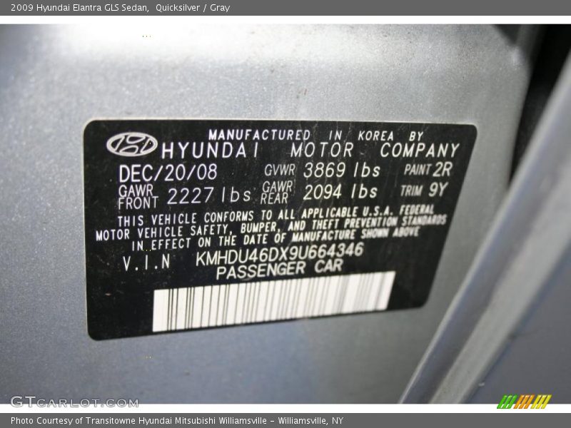 Quicksilver / Gray 2009 Hyundai Elantra GLS Sedan