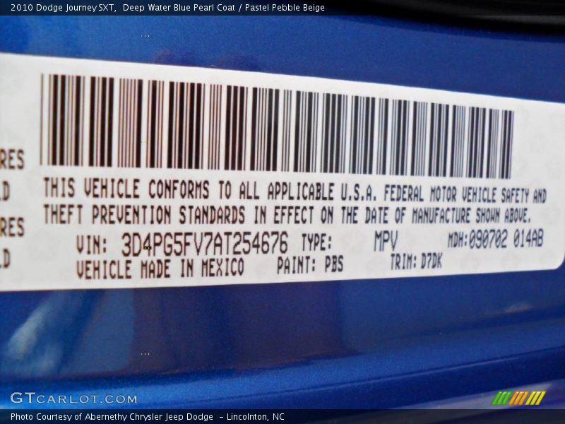 Deep Water Blue Pearl Coat / Pastel Pebble Beige 2010 Dodge Journey SXT