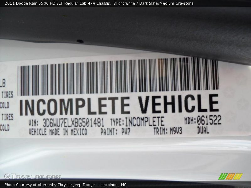 Bright White / Dark Slate/Medium Graystone 2011 Dodge Ram 5500 HD SLT Regular Cab 4x4 Chassis
