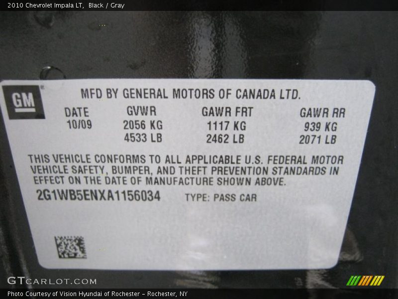 Black / Gray 2010 Chevrolet Impala LT