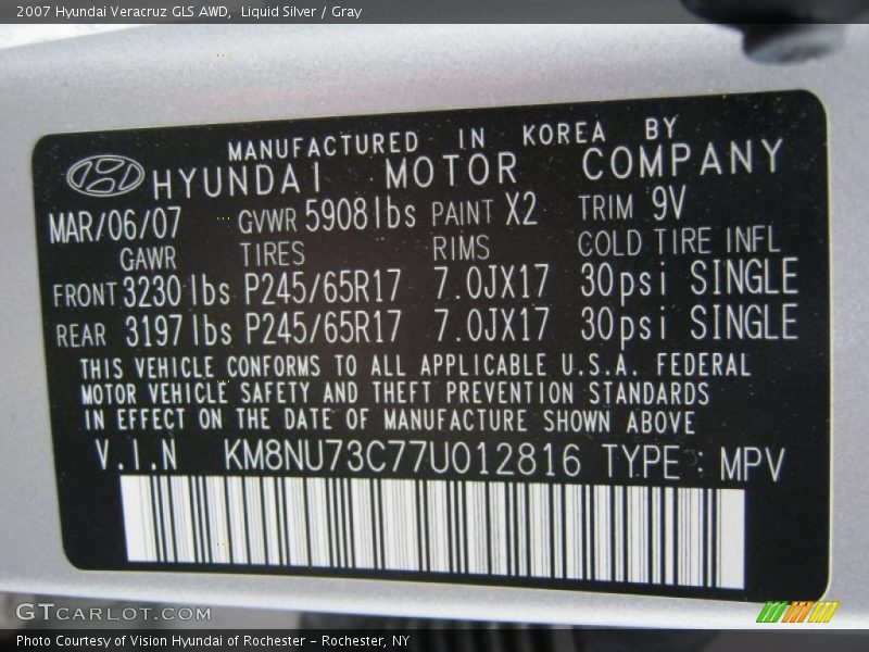 Liquid Silver / Gray 2007 Hyundai Veracruz GLS AWD