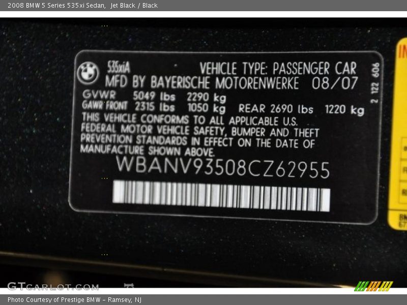 Jet Black / Black 2008 BMW 5 Series 535xi Sedan