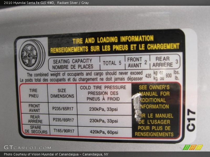 Radiant Silver / Gray 2010 Hyundai Santa Fe GLS 4WD